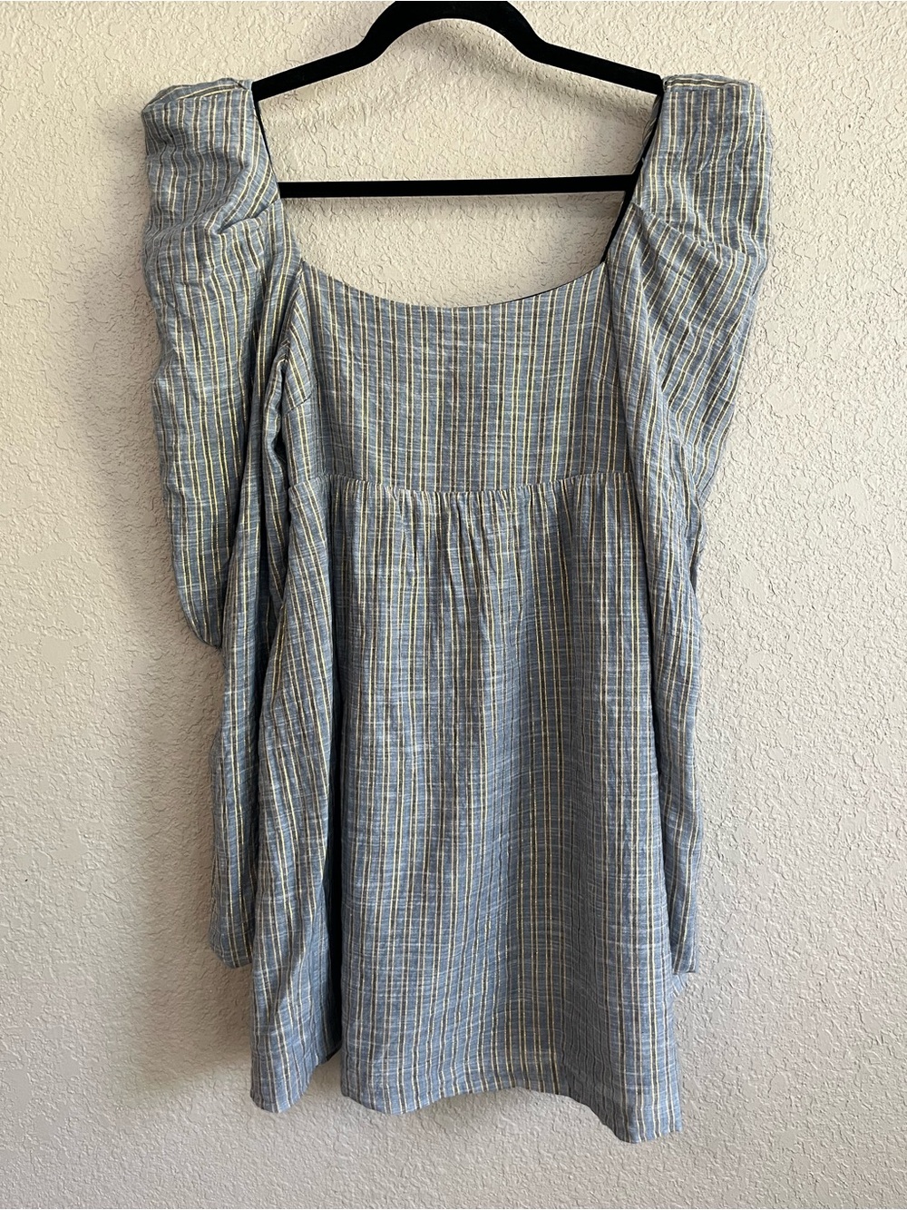 KOCH Metallic Gold Stripe Puff Sleeve Babydoll Mini Dress Size Small